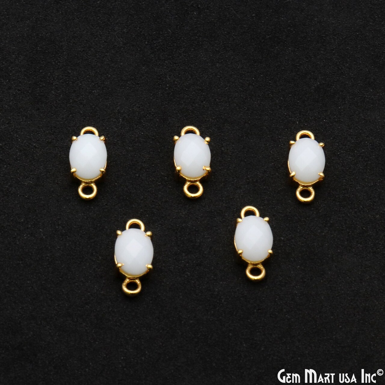 Gemstone Bracelet Charm, Oval 6x8mm Prong Setting, Gold Plated Double Bail, Connector Pendant, GemMartUSA (50310)